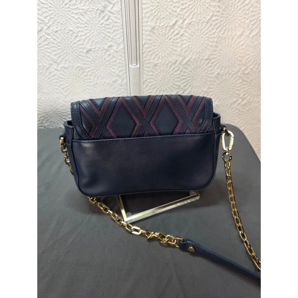 Tory Burch Robinson Patchwork Bag Womens Small Navy Blue Excellent Crossbody